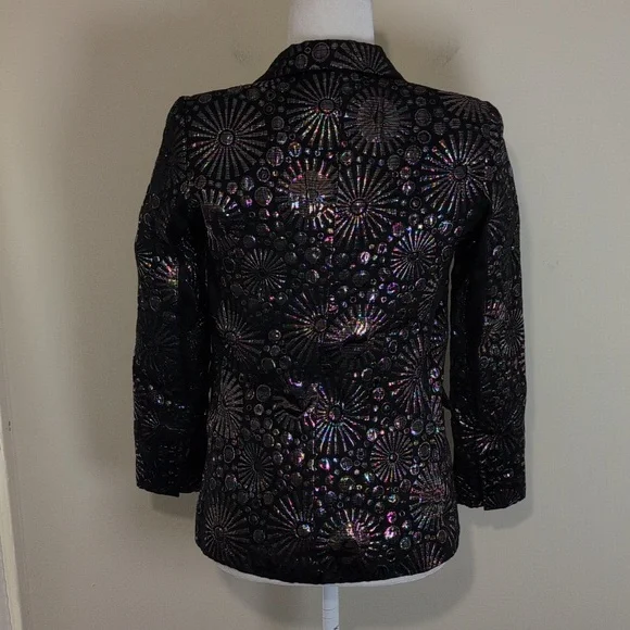 Rebecca Minkoff Blazer Jacket Womens 0 Black Base/Iridescent Maximalist Textured - Picture 9 of 15